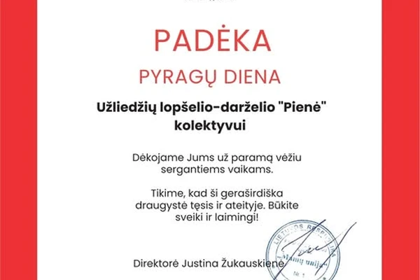 Dalijamės MAMŲ UNIJOS mūsų bendruomenei išreikšta padėka - Nuotrauka